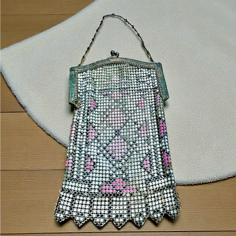 Whiting & Davis Antique Mesh Bag Flapper Purse 1920s Fringe Marked